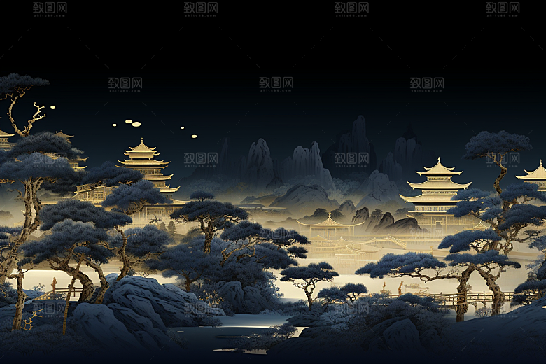 国潮苏州中国风山水插画