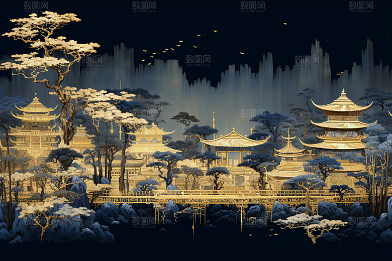 国潮苏州山水高清插画