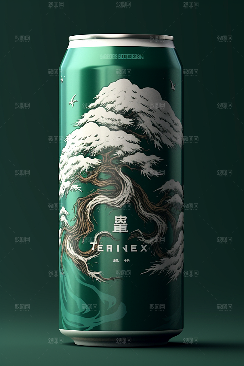 国潮风易拉罐高清丹青模型