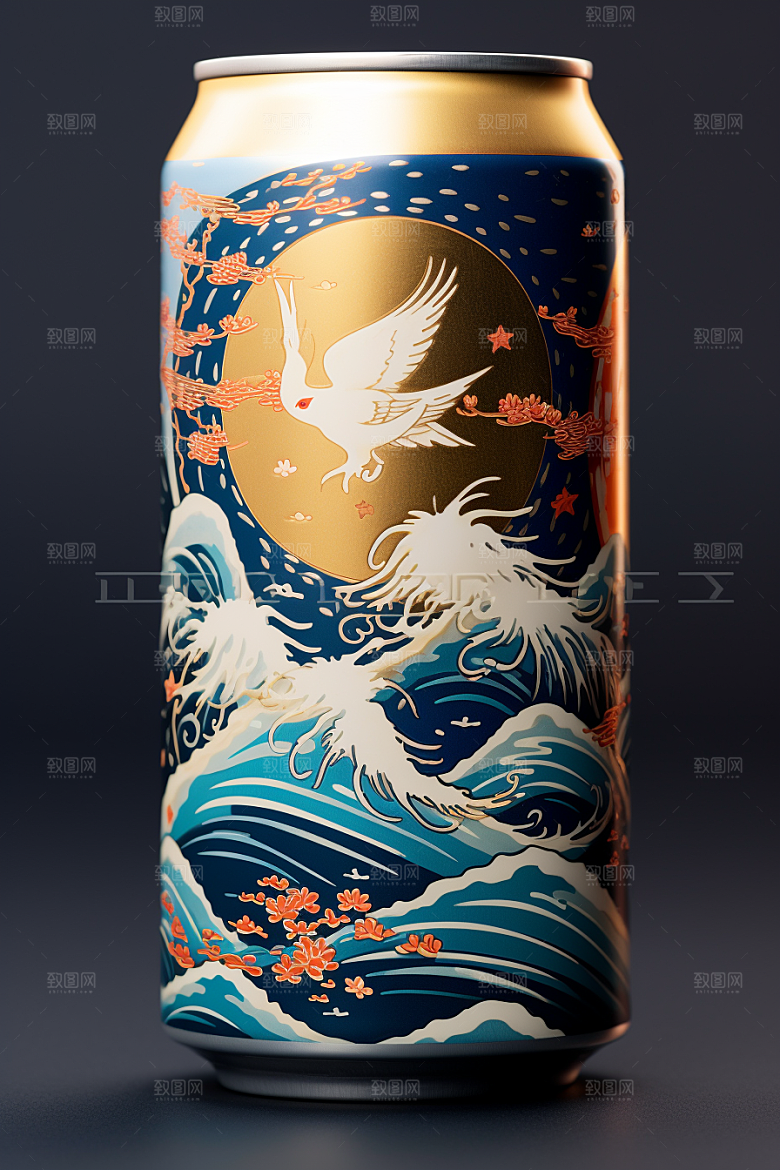 国潮风易拉罐国画水墨山水模型
