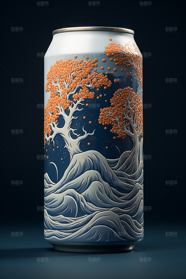 国潮风易拉罐水墨山水丹青模型
