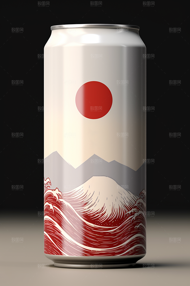 国潮风易拉罐传统艺术国画模型