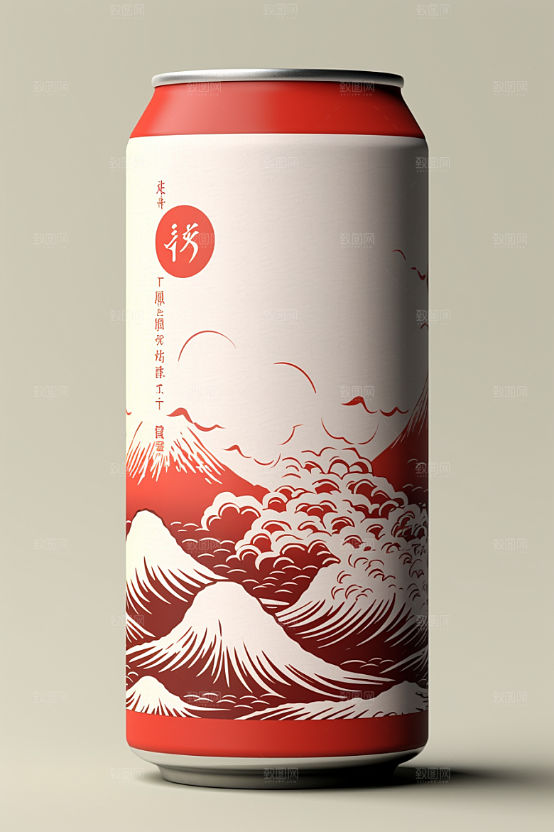 国潮风易拉罐传统艺术国画模型