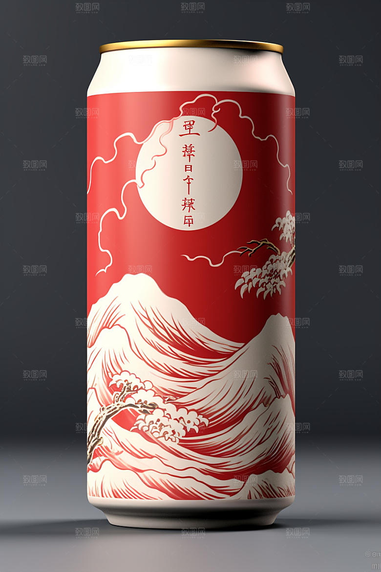 国潮风易拉罐传统艺术丹青模型