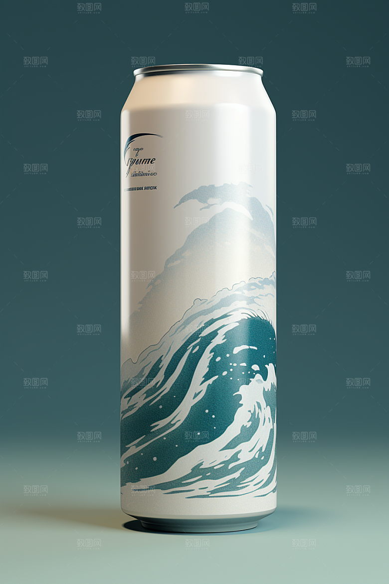 国潮风易拉罐高清水墨山水模型