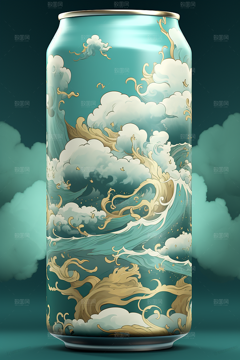 国潮风易拉罐国画传统艺术模型