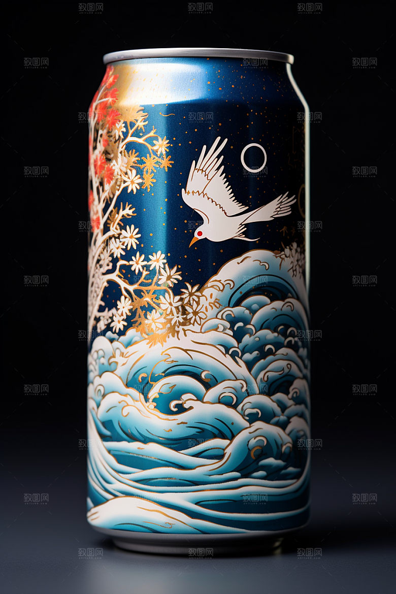 国潮风易拉罐丹青水墨山水模型