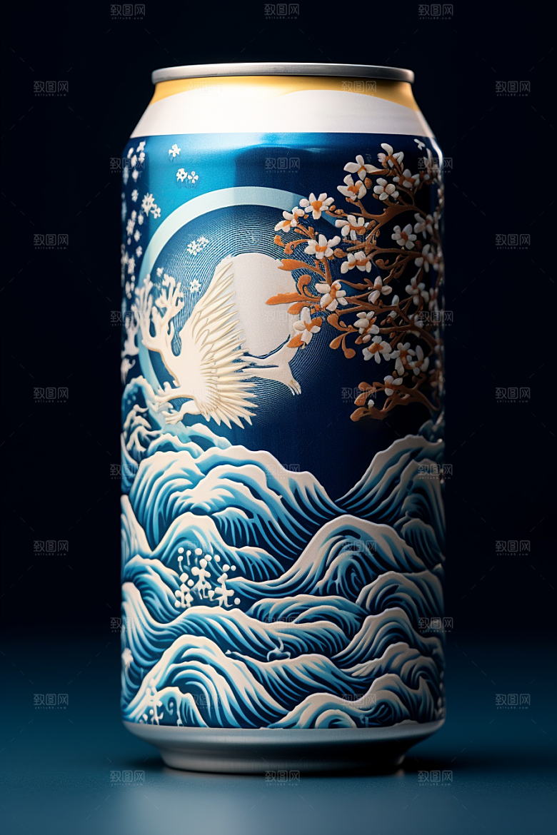 国潮风易拉罐丹青高清模型
