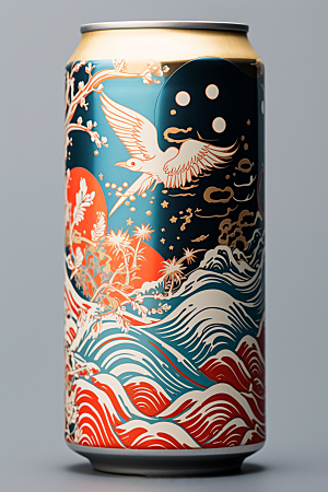 国潮风易拉罐水墨山水传统艺术模型