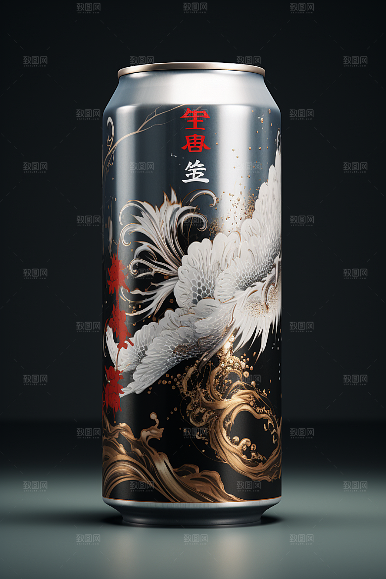 国潮风易拉罐传统艺术丹青模型