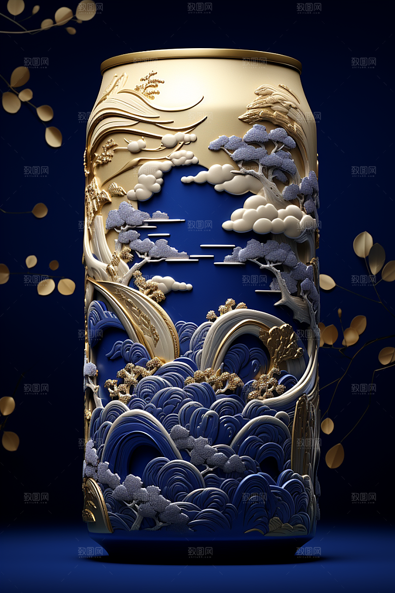 国潮风易拉罐传统艺术高清模型