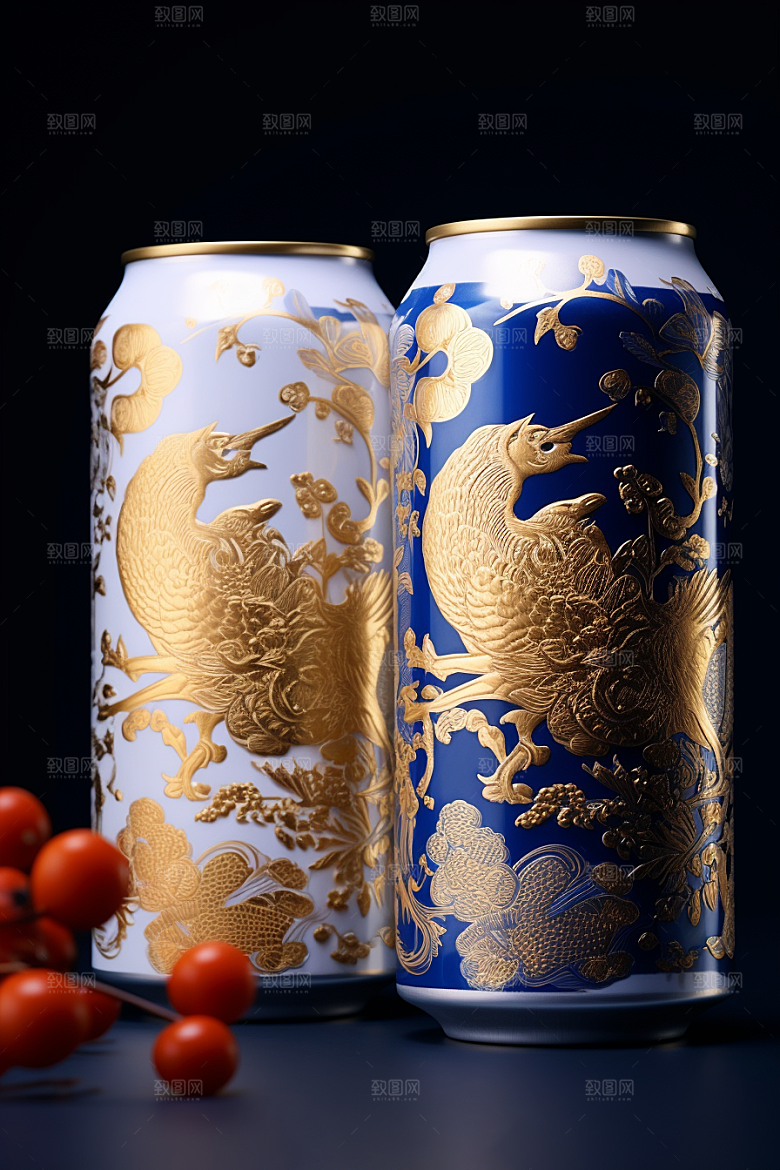 国潮风易拉罐国画丹青模型