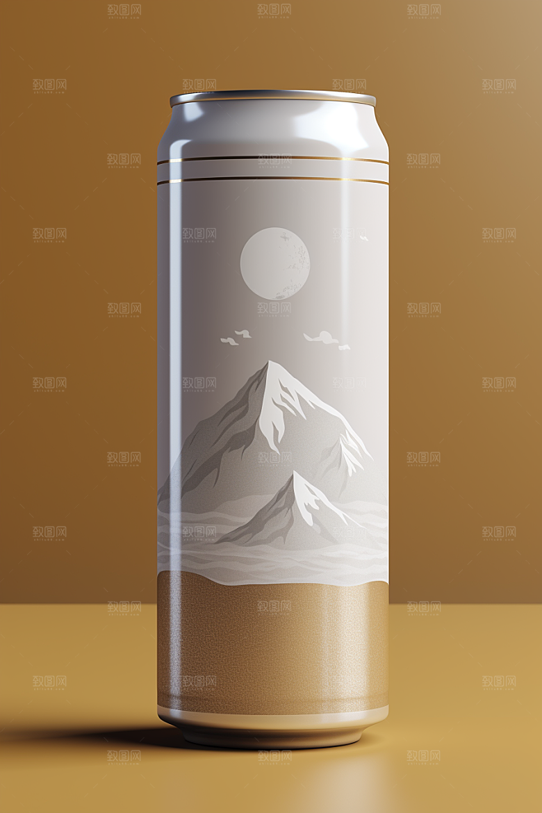 国潮风易拉罐水墨山水国画模型
