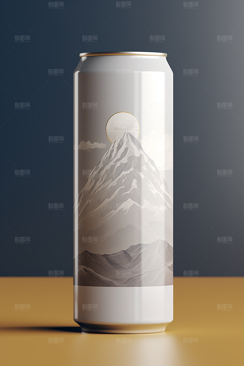 国潮风易拉罐高清水墨山水模型