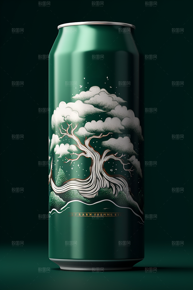 国潮风易拉罐传统艺术水墨山水模型