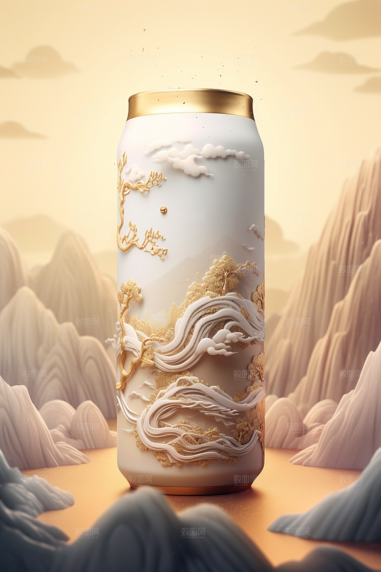国潮风易拉罐丹青传统艺术模型