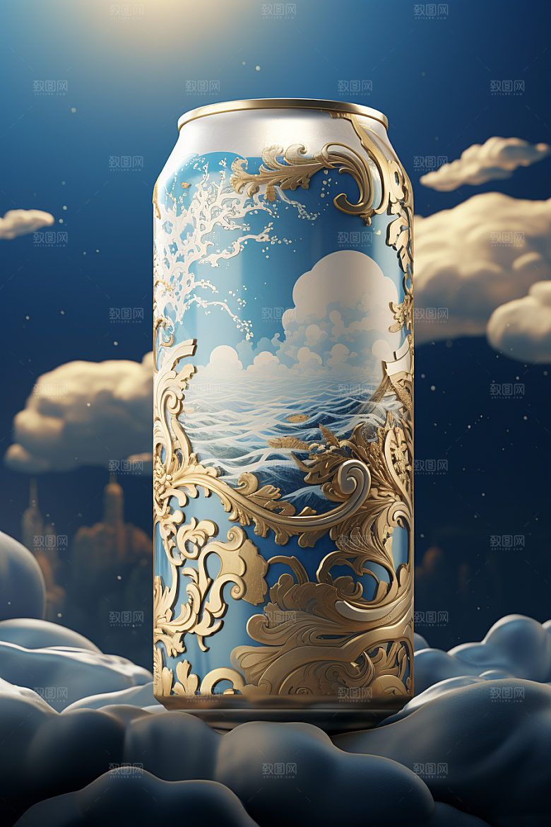 国潮风易拉罐传统艺术丹青模型