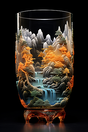 国风玻璃杯琉璃工艺品模型