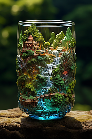 国风玻璃杯精致琉璃模型