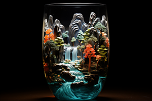 国风玻璃杯艺术品中国风模型