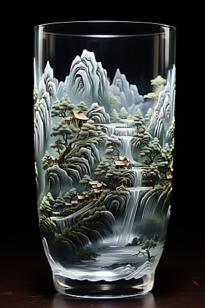 国风玻璃杯高清艺术品模型