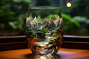 国风玻璃杯精致工艺品模型