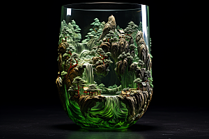 国风玻璃杯工艺品艺术品模型