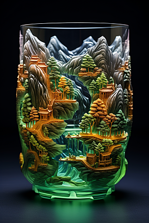国风玻璃杯中国风琉璃模型