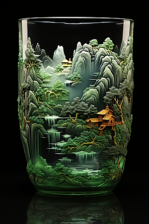 国风玻璃杯琉璃艺术品模型