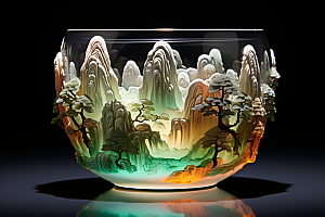 国风玻璃杯工艺品琉璃模型