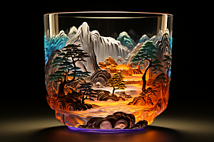国风玻璃杯中国风琉璃模型