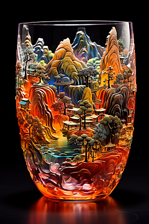 国风玻璃杯中国风艺术品模型