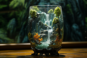 国风玻璃杯高清工艺品模型
