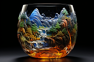 国风玻璃杯精致艺术品模型