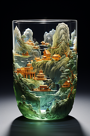 国风玻璃杯琉璃工艺品模型