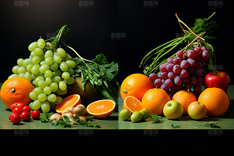 果蔬拼接食材彩色摄影图
