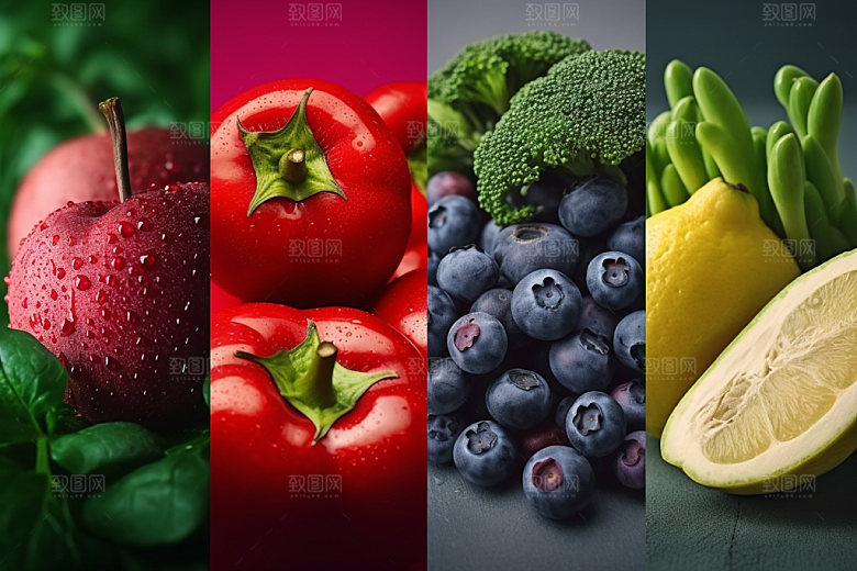 果蔬拼接食材水果蔬菜摄影图