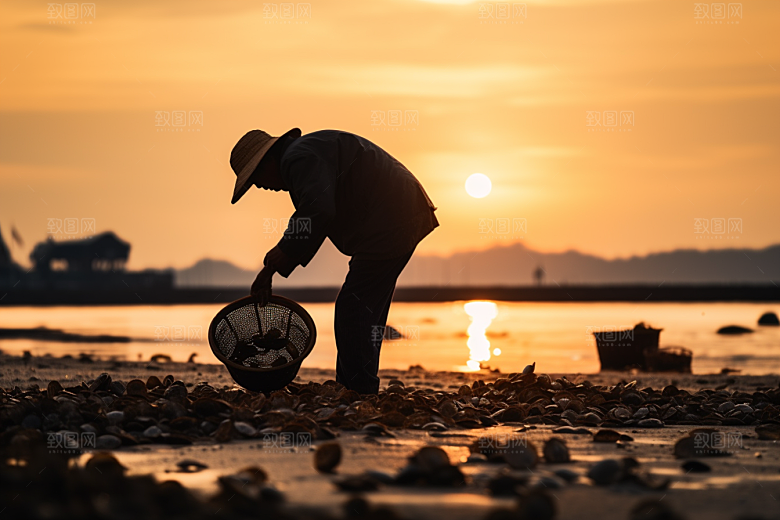 海边赶海落潮海货摄影图