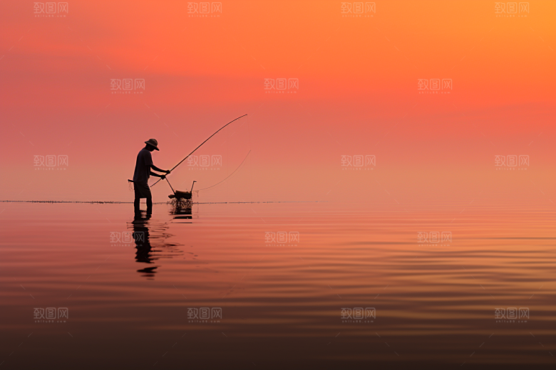 海边赶海礁石夕阳摄影图