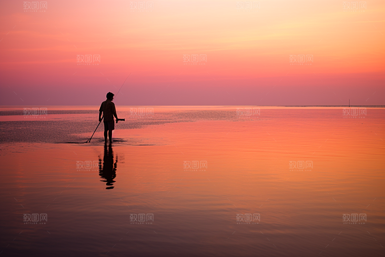 海边赶海清晨海滩摄影图