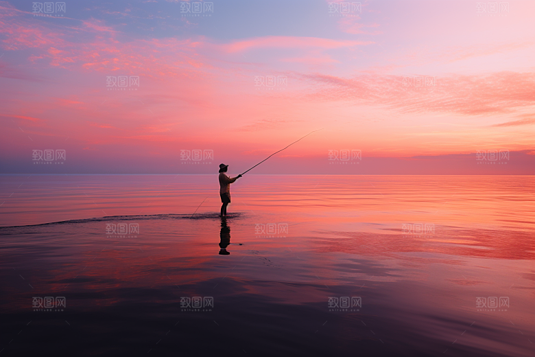 海边赶海余晖礁石摄影图