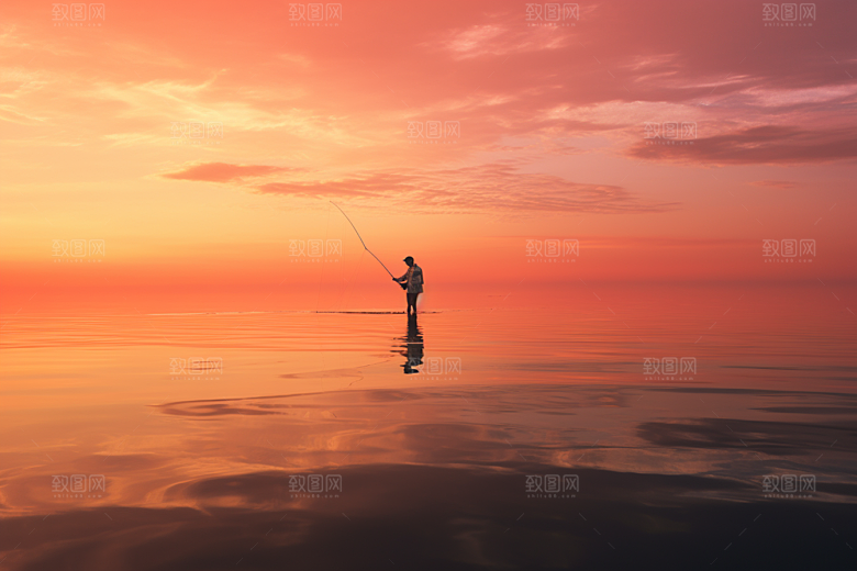 海边赶海清晨余晖摄影图