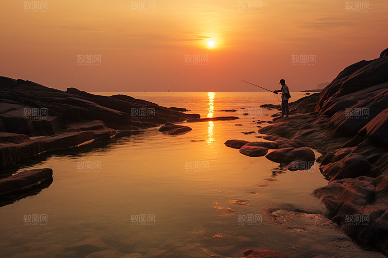 海边赶海清晨海滩摄影图