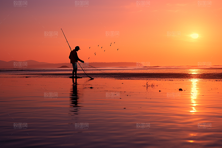 海边赶海落潮高清摄影图