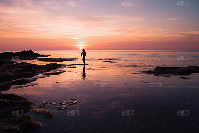 海边赶海渔获礁石摄影图