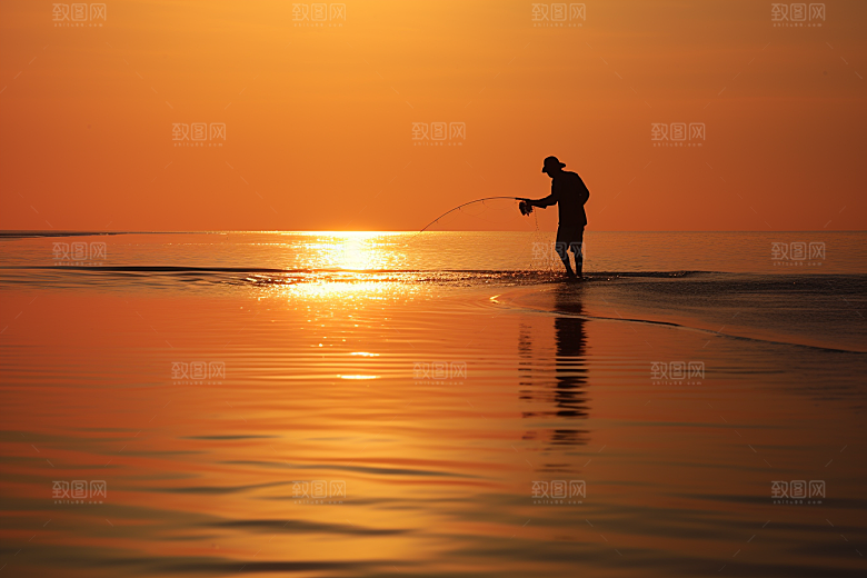 海边赶海余晖高清摄影图