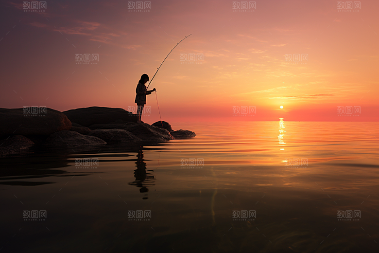 海边赶海海货落日摄影图