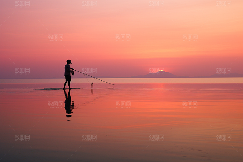 海边赶海海货清晨摄影图