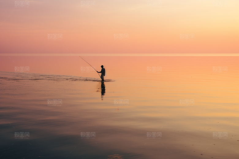 海边赶海余晖落潮摄影图