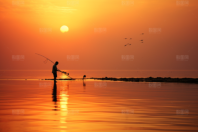 海边赶海落潮海滩摄影图